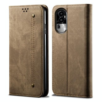 For OPPO Reno10 Global / Reno10 Pro Global Denim Texture Casual Style Horizontal Flip Leather Case(Khaki)