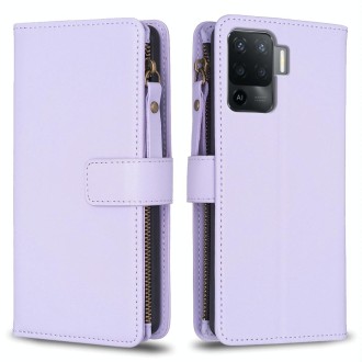 For OPPO A94 4G / Reno5 F / F19 Pro 9 Card Slots Zipper Wallet Leather Flip Phone Case(Light Purple)