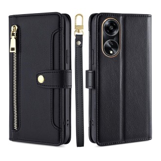 For OPPO A1 5G Sheep Texture Cross-body Zipper Wallet Leather Phone Case(Black)