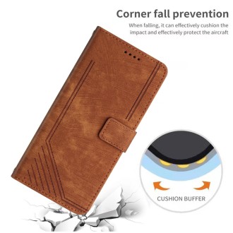 For OPPO Reno6 5G Skin Feel Stripe Pattern Leather Phone Case with Lanyard(Brown)