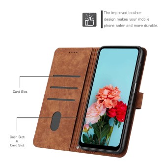 For OPPO Reno6 5G Skin Feel Stripe Pattern Leather Phone Case with Lanyard(Brown)