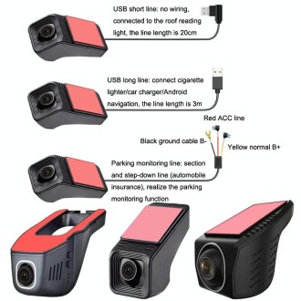 M8 Hidden Driving Recorder WiFi Phone Connecting Car Parking Monitoring 1080P HD Recorder(Without Button+USB Short Line)