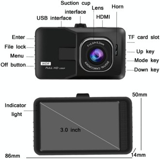 3.0 Inch HD 1080P Wide-Angle Driving Recorder With Reversing Image Specification： HD Double Record（Black）