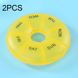 2 PCS Round 7 Days Rainbow Color Portable Pill Box Plastic Seven Grid(Light Yellow)