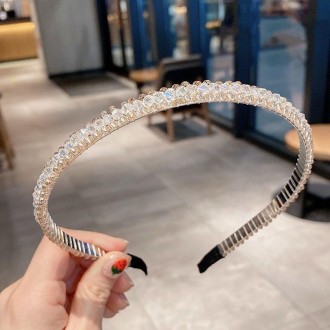 Gold Trim Crystal Hoops All-Match Hair Accessories Headband Non-Slip Crystal Headwear(4 White)