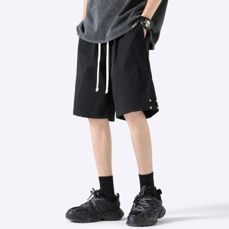 Men Summer Work Loose Fitting Sports Shorts, Size:XXXL(K23216-Black)