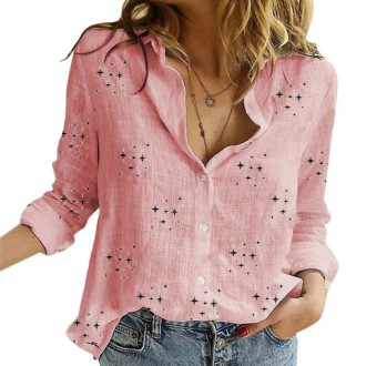 Spring And Autumn Casual Loose Long-Sleeved Breathable Linen Shirt, Size: XXXL(Star Pink)