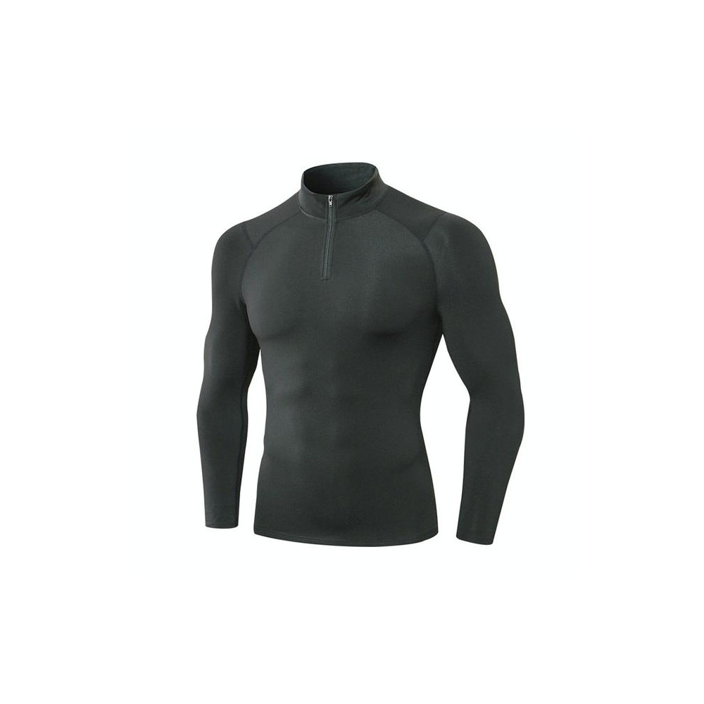 Autumn And Winter Plus Velvet Half Zipper Long-sleeved Slim Fit Sportswear For Men (Color:Dark Gray Size:L)