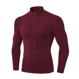 Autumn And Winter Plus Velvet Half Zipper Long-sleeved Slim Fit Sportswear For Men (Color:Wine Red Size:XXL)