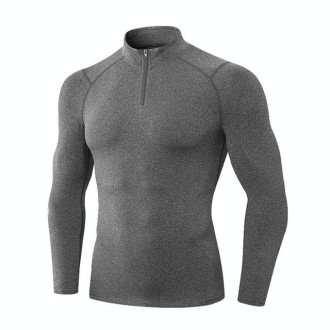 Autumn And Winter Plus Velvet Half Zipper Long-sleeved Slim Fit Sportswear For Men (Color:Flower Gray Size:XL)