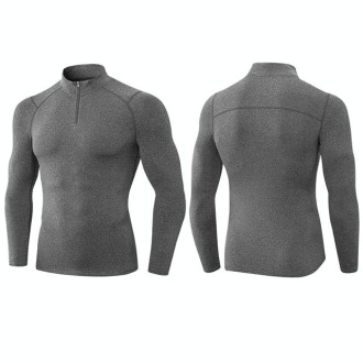 Autumn And Winter Plus Velvet Half Zipper Long-sleeved Slim Fit Sportswear For Men (Color:Flower Gray Size:XL)