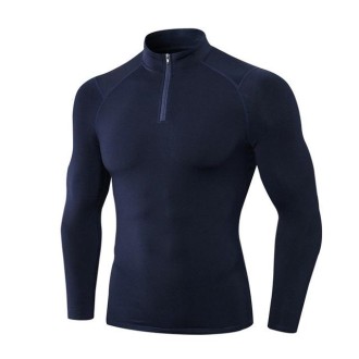 Autumn And Winter Plus Velvet Half Zipper Long-sleeved Slim Fit Sportswear For Men (Color:Navy Blue Size:XL)