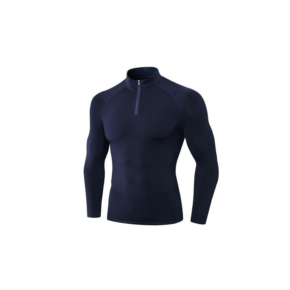 Autumn And Winter Plus Velvet Half Zipper Long-sleeved Slim Fit Sportswear For Men (Color:Navy Blue Size:XL)