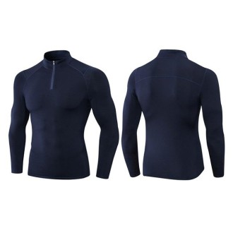 Autumn And Winter Plus Velvet Half Zipper Long-sleeved Slim Fit Sportswear For Men (Color:Navy Blue Size:XL)