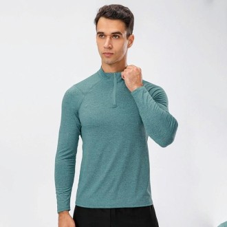 Autumn And Winter Half Zipper Long-sleeved Slim Fit Sportswear For Men (Color:Malachite Green Size:L)