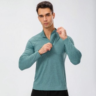 Autumn And Winter Half Zipper Long-sleeved Slim Fit Sportswear For Men (Color:Malachite Green Size:L)