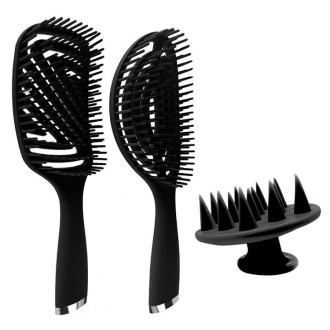 3 in 1 Plastic Curly Hair Salon Comb Set Hollow Massage Comb(Black)