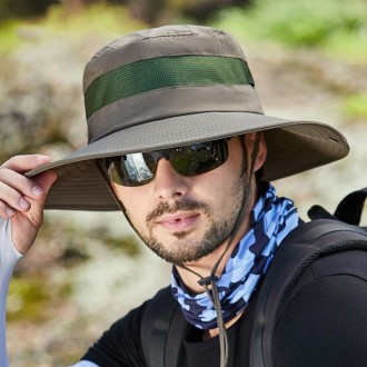 9090 Men Outdoor Fishing Climbing Mountain Large Brim Fisherman Hat(Army Green)