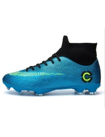 Outdoor High-top Non-slip Soccer Cleats Training Sneakers for Men, Size:45(2039 Blue Long Nail)