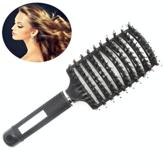 Hair Scalp Massage Comb Hairbrush Bristle Nylon Women Curly Detangle Hair Brush for Salon Hairdressing Styling Tool(Black)