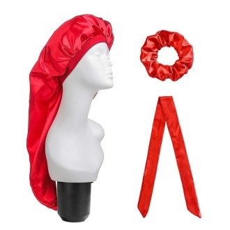 3 PCS/Set Hair Care Long Cap + Turban + Hair Ring(Red)