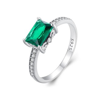 BSR461-8 S925 Sterling Silver White Gold Plated Light Luxury Green Diamond Ring Hand Decoration