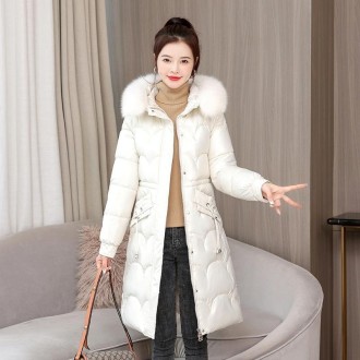 Mid-length Thickening Down Padded Jacket (Color:White Size:XL)