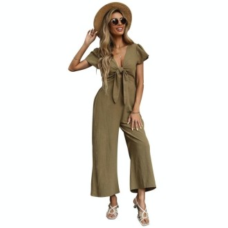 Women Solid Color Sexy Nine-point Wide-leg Jumpsuit (XL)