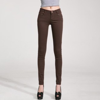 Mid-Waist Stretch Candy-Colored Tight Trousers Look-Sliming Jeans, Size: 31(Coffee)