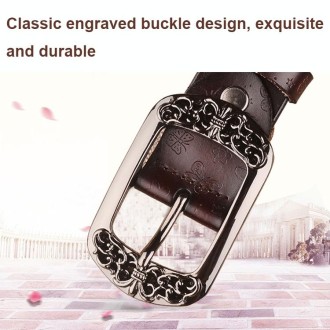 ZK--067 Retro Engraved Buckle Butterfly Print Pin Buckle Leather Belt, Length: 105cm(Black)