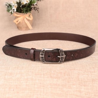 ZK--067 Retro Engraved Buckle Butterfly Print Pin Buckle Leather Belt, Length: 105cm(Black)