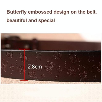 ZK--067 Retro Engraved Buckle Butterfly Print Pin Buckle Leather Belt, Length: 105cm(Black)