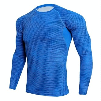 Mens Tight Athletic Long Sleeve Snake Pattern Stretch Quick Dry Training Shirt, Size: S(Blue)