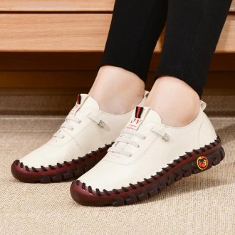 Side-stitched Tendon Soft Sole Shoe Outdoor Comfortable and Breathable Leather Shoes, Size: 39(White)