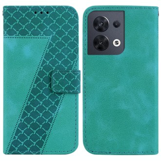 For OPPO Reno8 5G 7-shaped Embossed Leather Phone Case(Green)