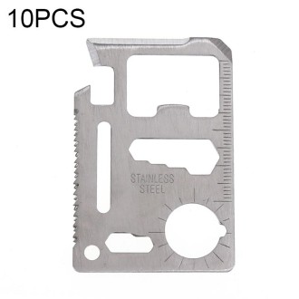 10 PCS 11 in 1 Outdoor Portable Multi-function Stainless Steel Hollow Tool Card Cutter with Leather Case, Size: 6.9 x 4.5cm(Silv