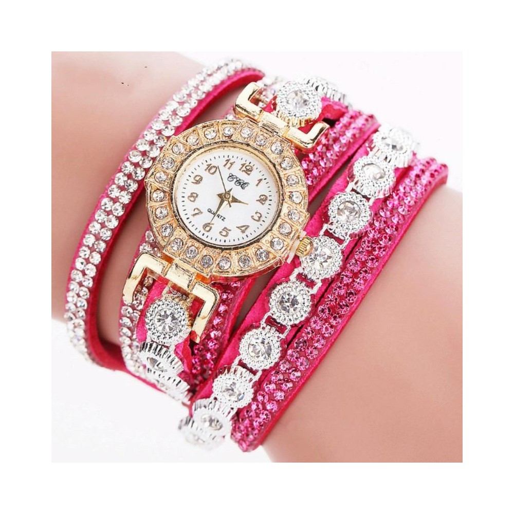 Small Dial Diamond-plated Winding Bracelet Quartz Watch(Rose red)