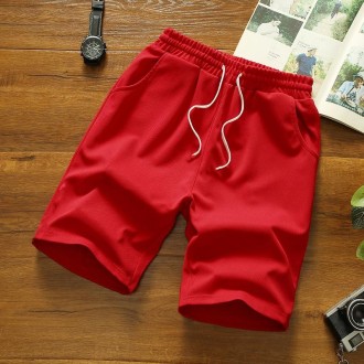 Summer Elastic Band Beach Shorts Men Casual Sports Shorts, Size: XXXXXL(Red)