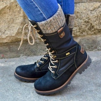 Winter Boots Women Boots Round Toe Platform Warm Females Boots Shoes, Size:36(Black)