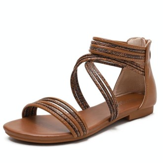 Women Summer Sandals Roman Style Flat Shoes Seaside Beach Shoes, Size: 38(Brown)