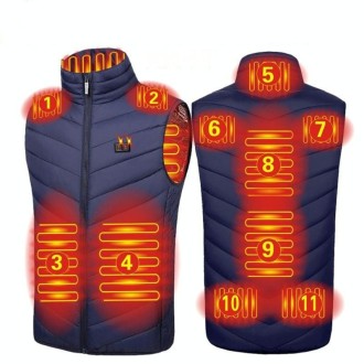 11 Area Double Control Blue USB Electric Heating Undershirt Intelligent Warm Vest(5XL)