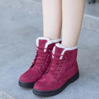 Ladies Cotton Shoes Plus Velvet Snow Boots, Size:44(Red Wine)