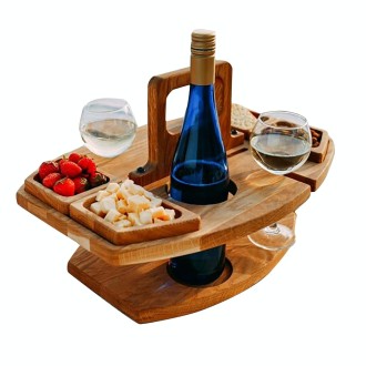 Portable Picnic Wooden Wine Glass Holder Detachable Wine Table(Wood Color)