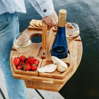 Portable Picnic Wooden Wine Glass Holder Detachable Wine Table(Wood Color)