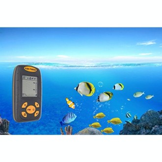 Portable Ultrasonic Fish Finder, Water Depth & Temperature Fishfinder with Wired Sonar Sensor Transducer and LCD Display