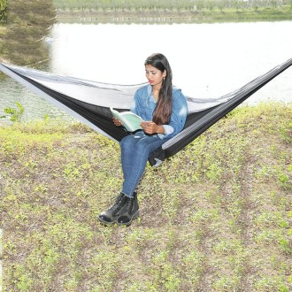 Outdoor Hammock Nylon Parachute Cloth Travel Camping Swing, Style: 2.7m x 1.4m (Black+Gray)