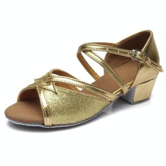 Tango Salsa Latin Low Heel Soft Bottom Dance Shoes for Girls & Women, Shoe Size:41(Gold)