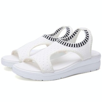 Women Breathable Platform Sandals Flying Woven Wedge Beach Sandals, Size: 41(White)