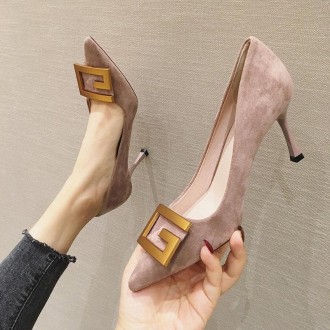 Women Suede High Heels Stiletto Pointed Toe Work Shoes Professional Etiquette Shoes, Size: 38(Pink 6cm)