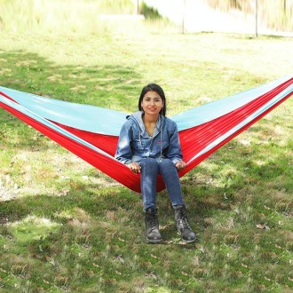 Outdoor Hammock Nylon Parachute Cloth Travel Camping Swing, Style: 3m x 2m (Red+Sky Blue)